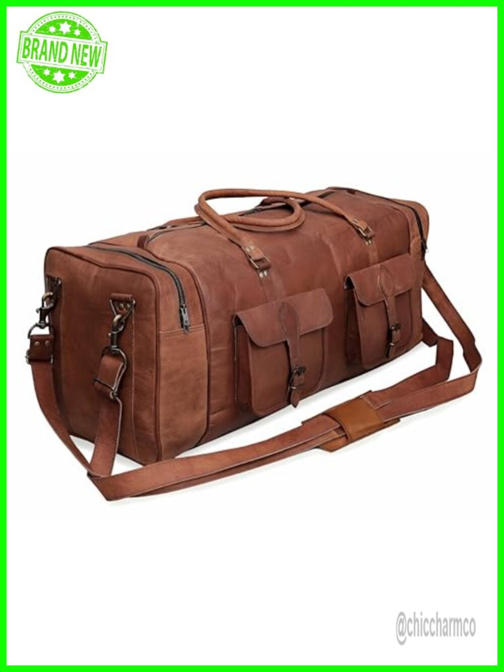 Handcrafted Full-Grain Leather Duffle Bag Travel Weekender Carry On 30 Inch